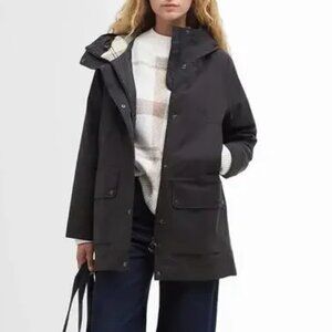 Barbour Beadnell Coat 3X Waterproof Hooded Tartan Lined Black Jacket NWOT